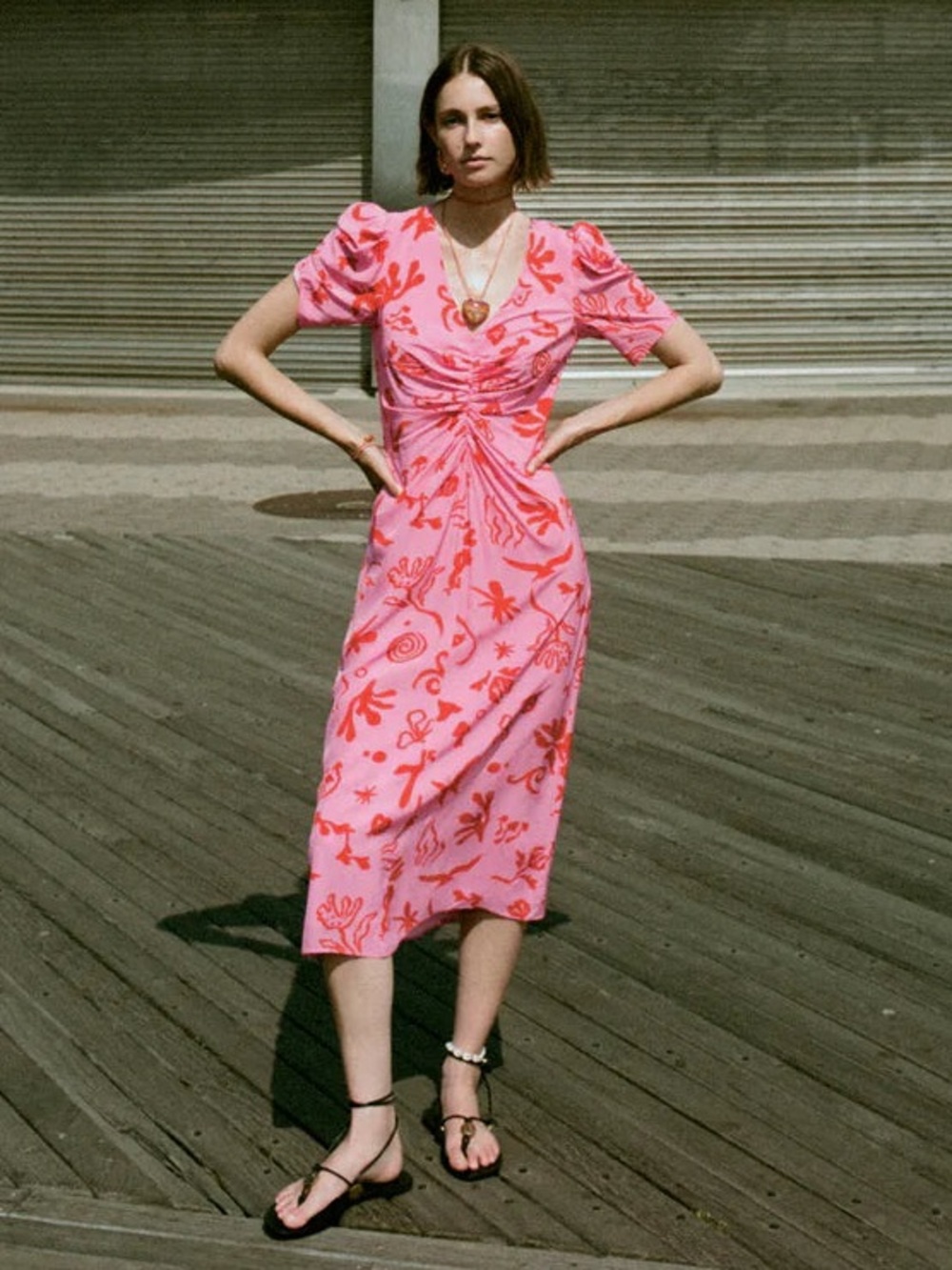 RHODE maci dress in pink botanical abstract